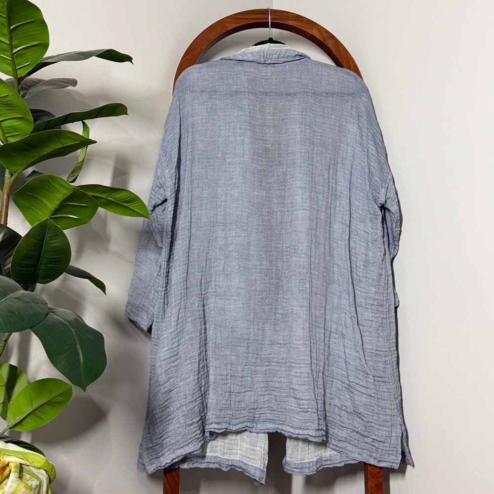 Eileen Fisher ONE SIZE Chambray Organic Cotton Crinkle Gauze Kimono Jacket - Picture 4 of 11